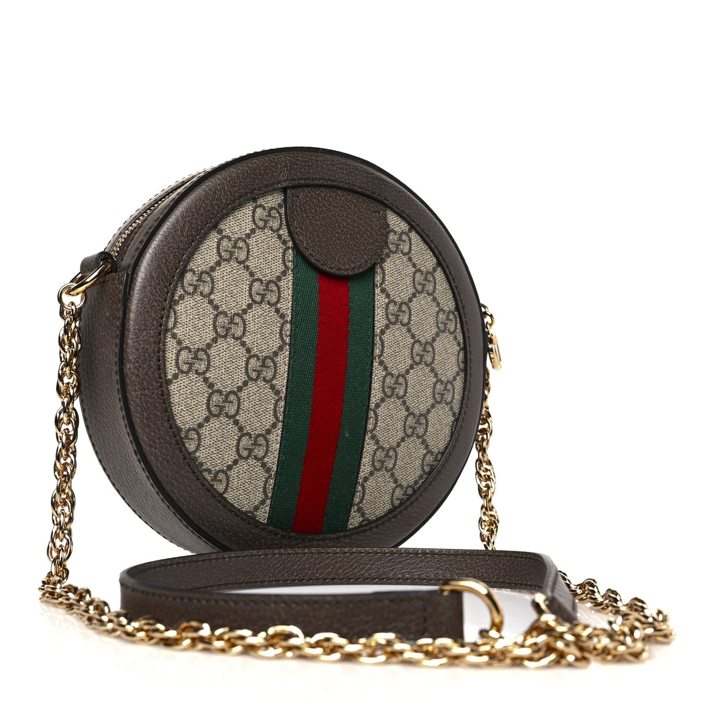 GG Supreme Monogram Web Mini Ophidia Round Shoulder Bag Brown