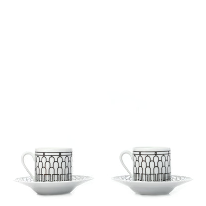 Hermes Porcelain H Deco Coffee Cup And Saucer Set Of 2 Black 1 of 9
