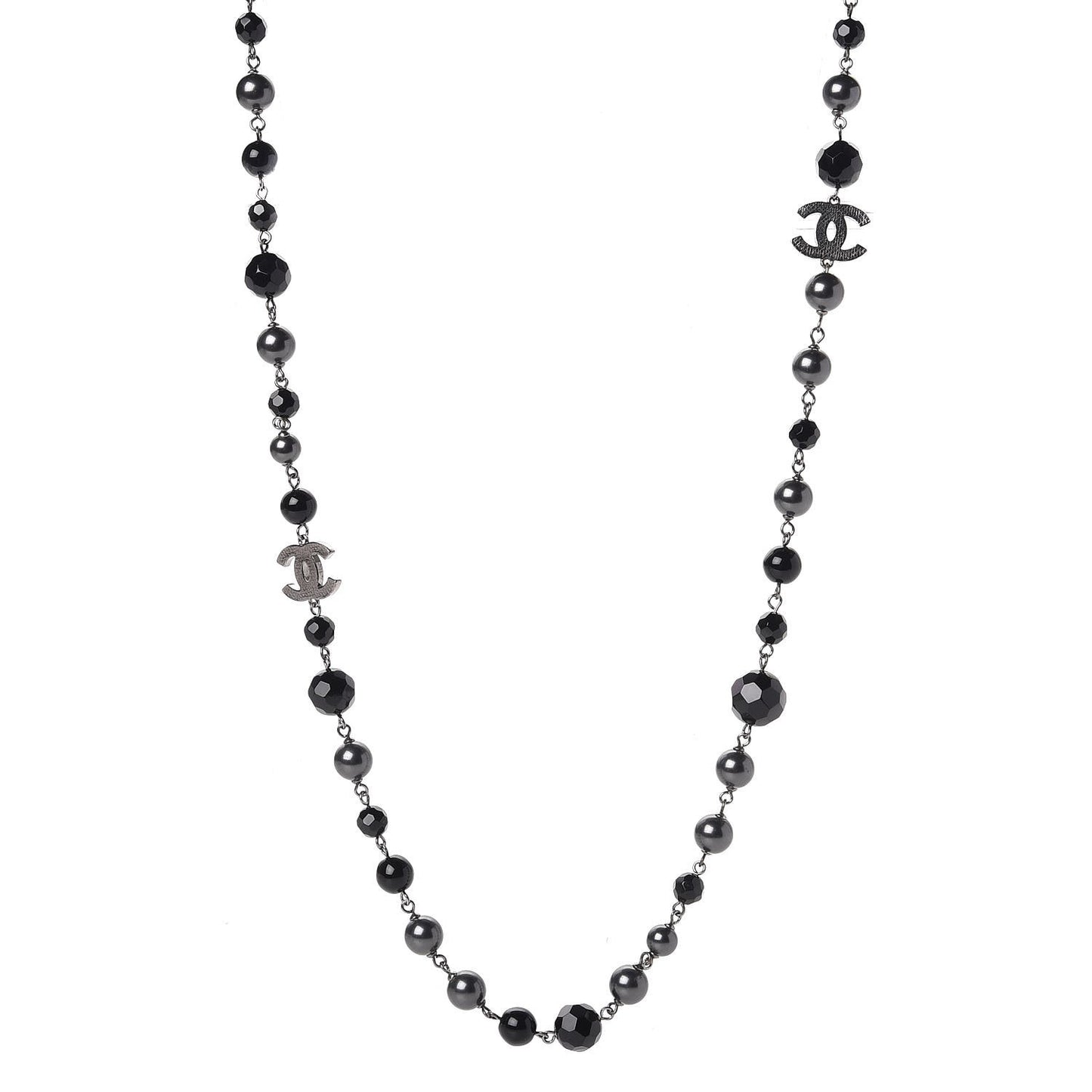 Ruthenium Pearl Bead CC Long Necklace Black