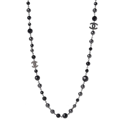 Chanel Ruthenium Pearl Bead CC Long Necklace Black 1 of 5
