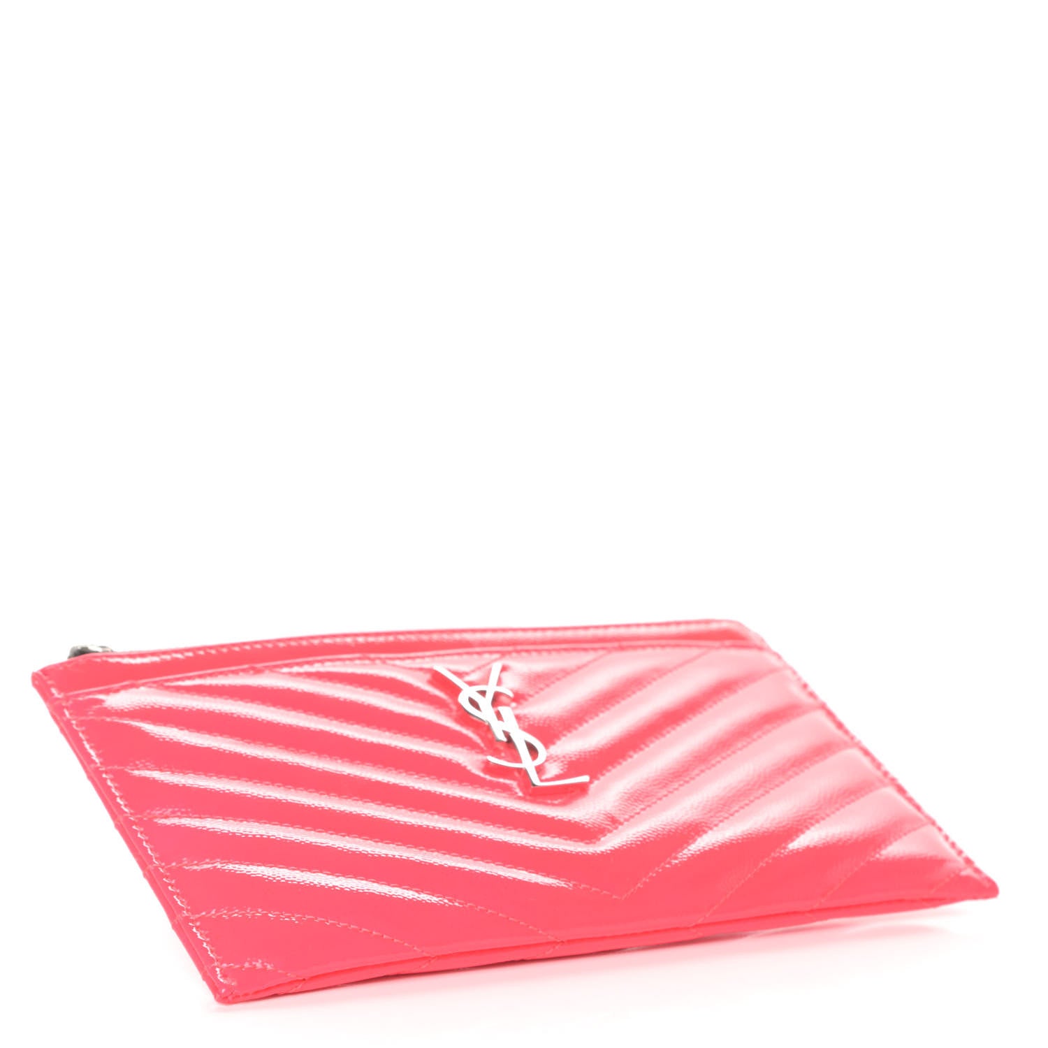 Saint Laurent Patent Grain De Poudre Matelasse Chevron Monogram Bill Pouch Neon Pink 4 of 6