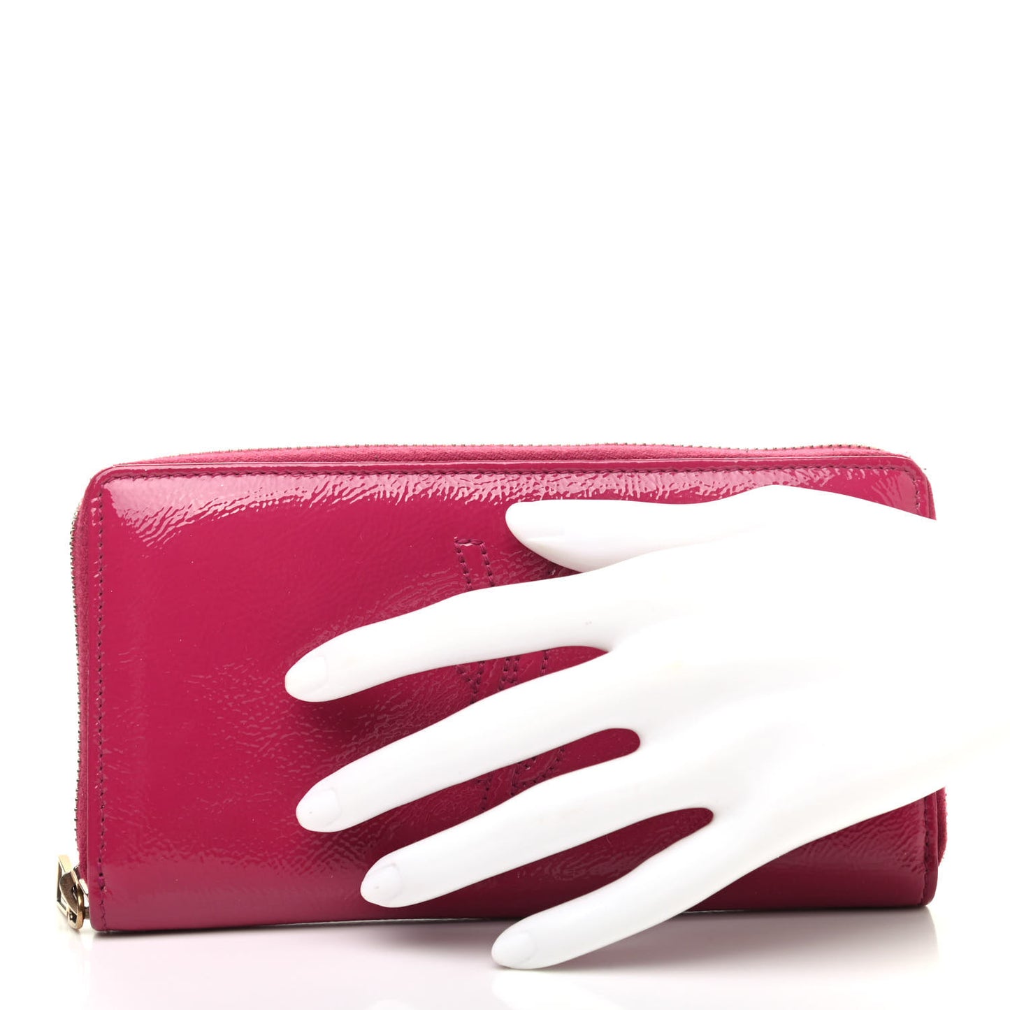 Textured Patent Calfskin Belle De Jour Zip Around Wallet Fuchsia