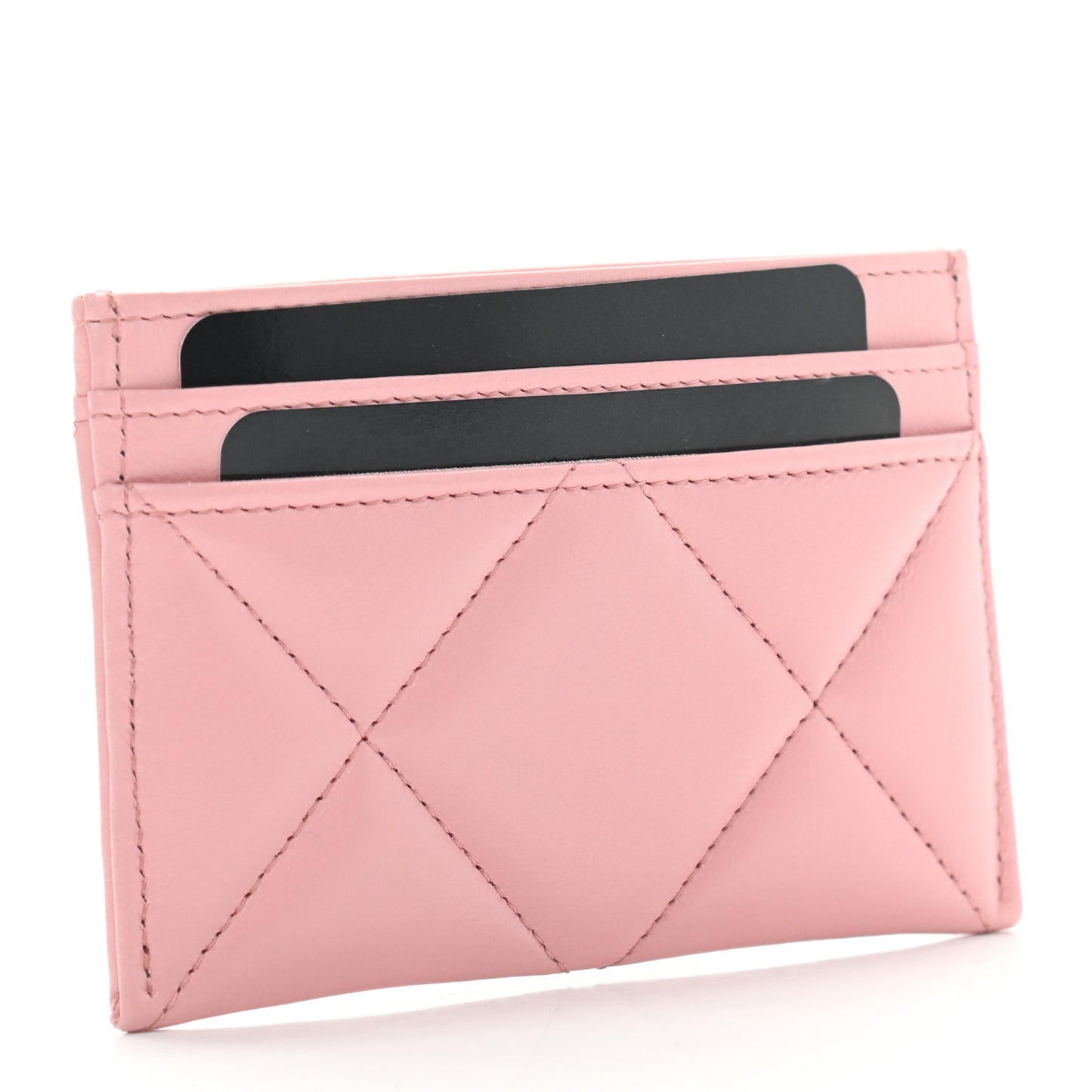 Lambskin Quilted Chanel 19 Card Holder Light Pink