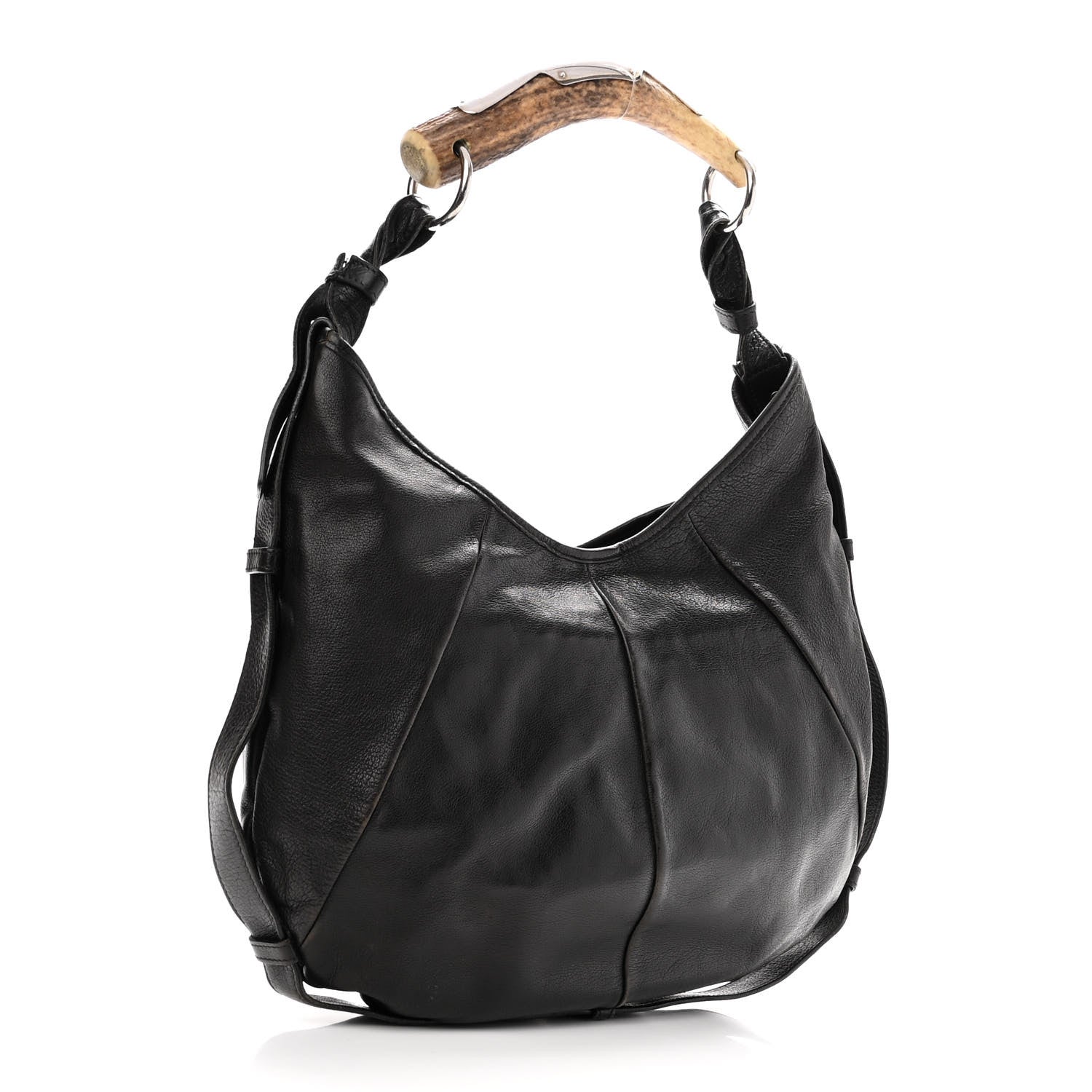 Saint Laurent Calfskin Horn Studded Logo Mombasa Hobo Black 2 of 9