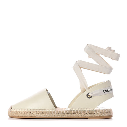 Christian Dior Calfskin Nicely-D Ankle Tie Espadrilles Flats 40.5 Off White 1 of 8