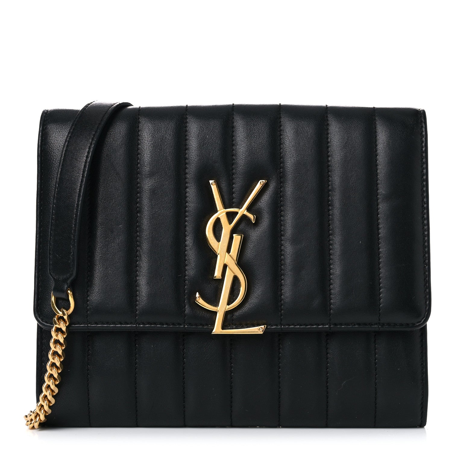Saint Laurent Lambskin Matelasse Monogram Vicky Chain Wallet Black 1 of 24