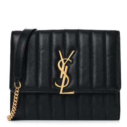 Saint Laurent Lambskin Matelasse Monogram Vicky Chain Wallet Black 1 of 24