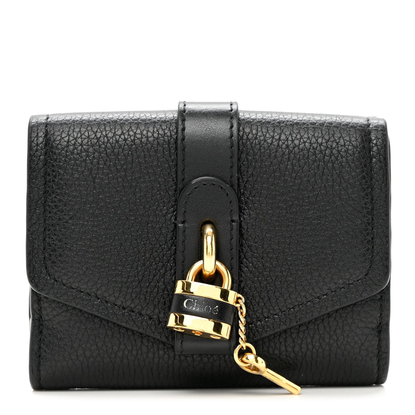 Grained Calfskin Small Aby Tri-Fold Wallet Black