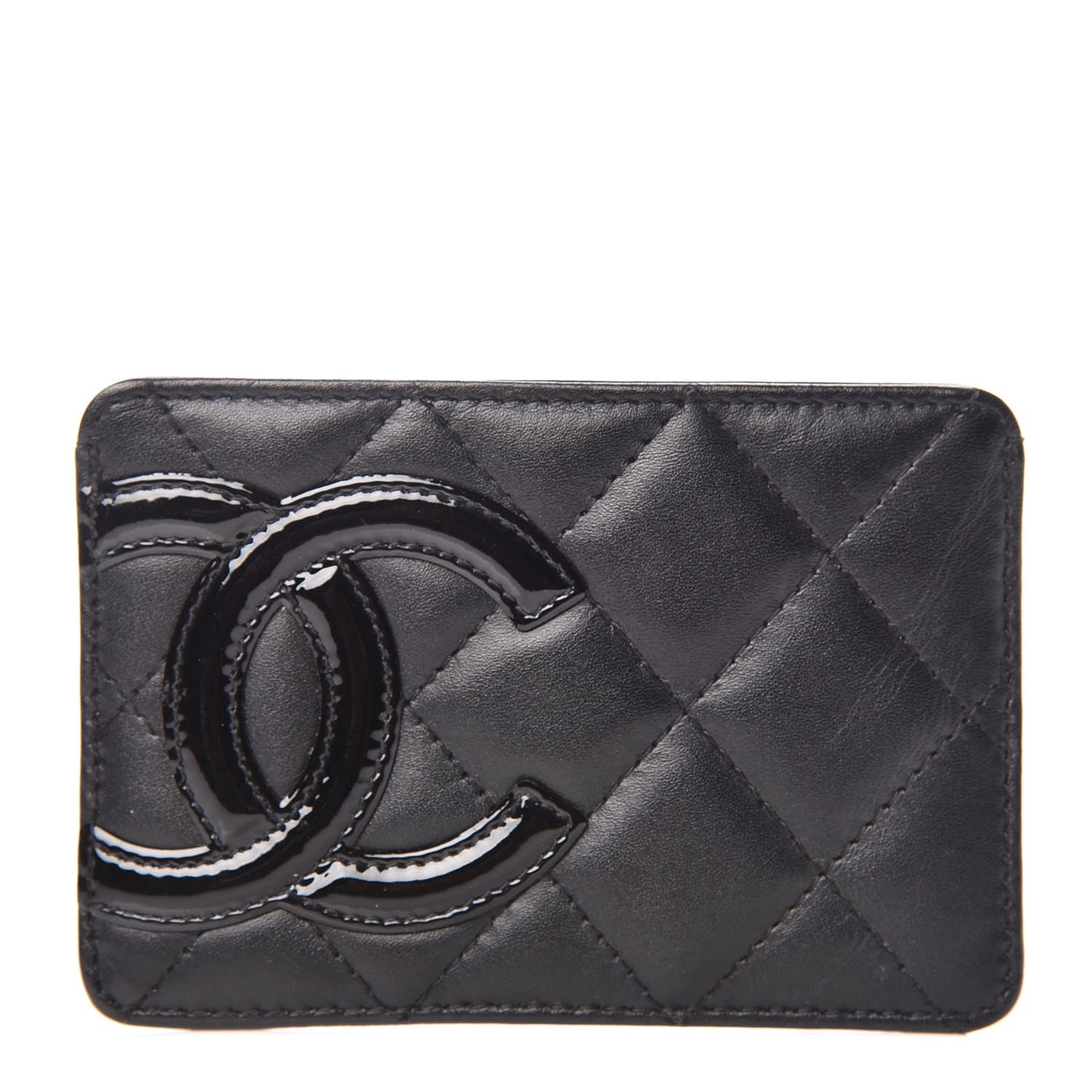 Calfskin Quilted Cambon Card Holder Black
