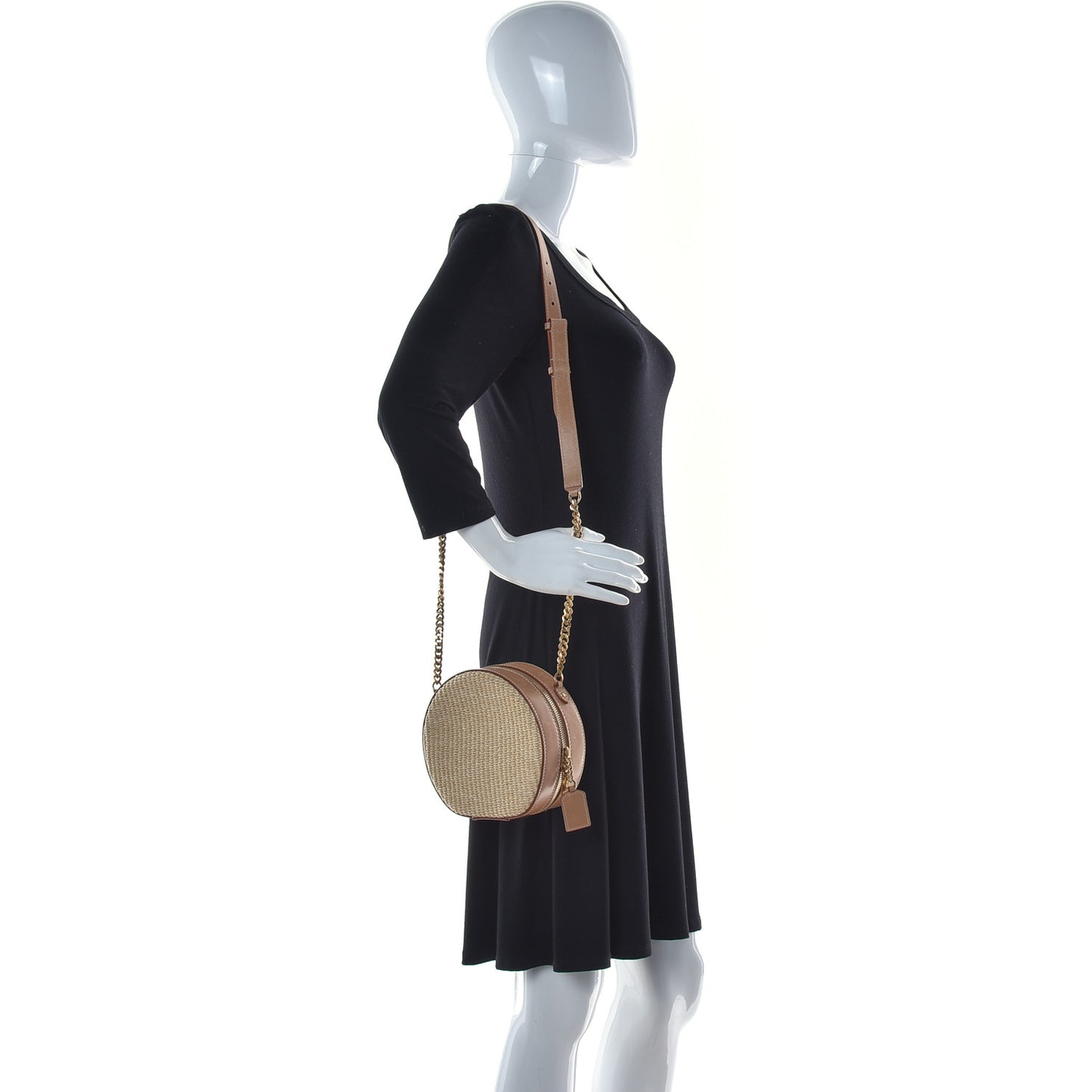 Raffia Calfskin Small Mica Bag Natural Brown Gold