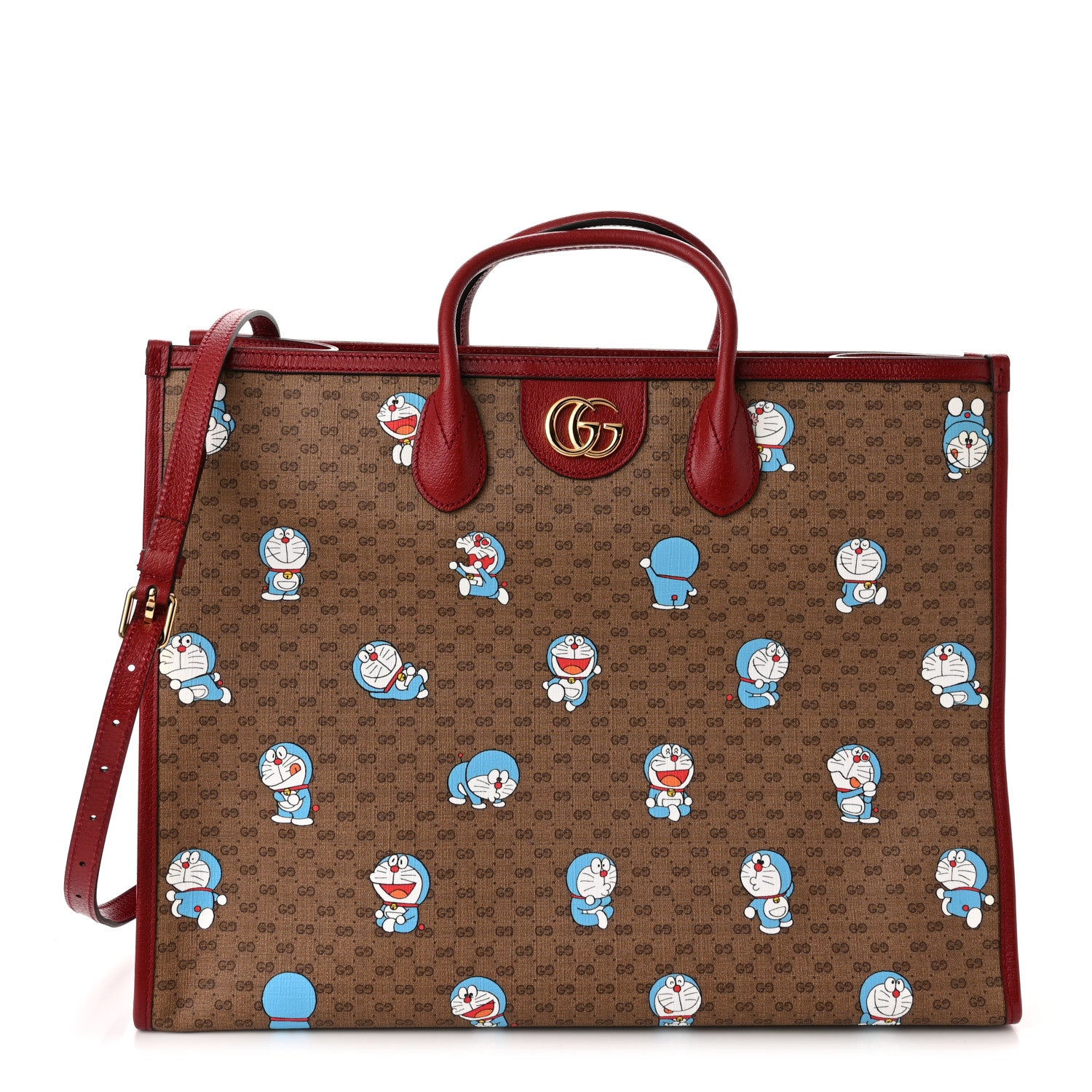 Gucci X DORAEMON Mini Vintage GG Supreme Monogram Large Tote Bag Beige Cherry Red 1 of 10