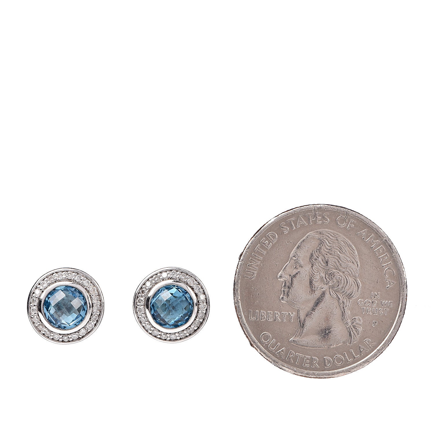 David Yurman Sterling Silver Blue Topaz Diamond 6mm Cerise Earrings 2 of 4