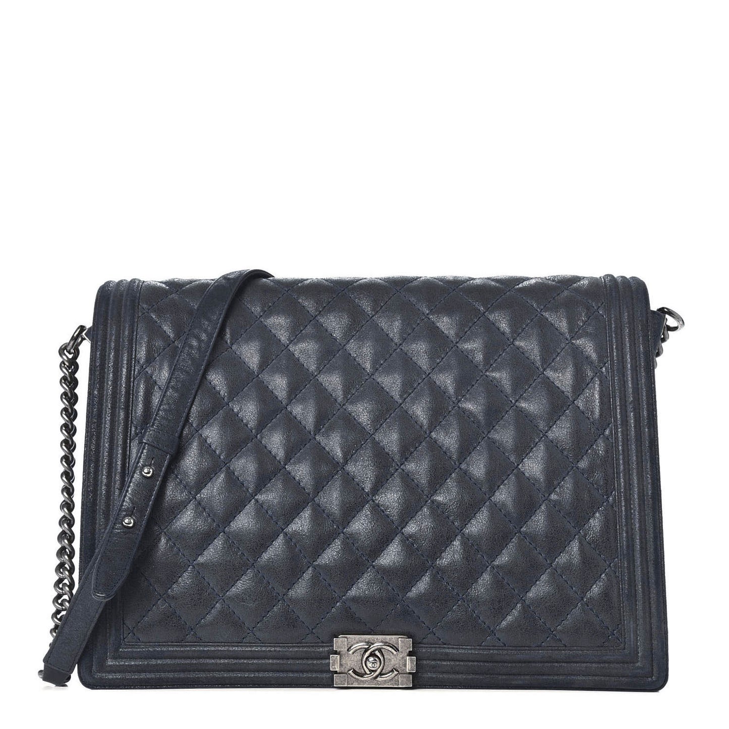 Iridescent Calfskin Quilted XL Gentle Boy Flap Blue