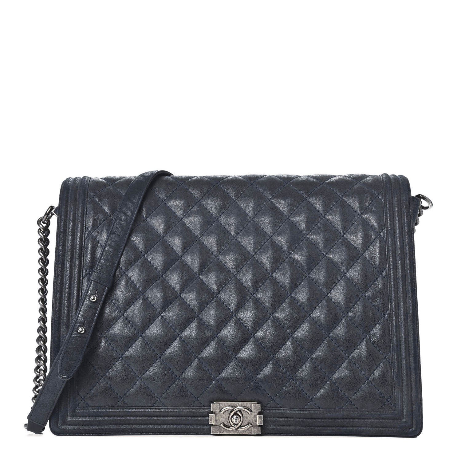 Chanel Iridescent Calfskin Quilted XL Gentle Boy Flap Blue 1 of 10