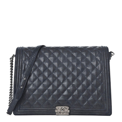 Chanel Iridescent Calfskin Quilted XL Gentle Boy Flap Blue 1 of 10