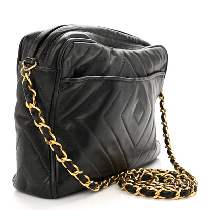 Chanel Lambskin Chevron Quilted Tassel Camera Case Black 3 of 12