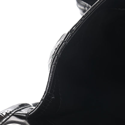 Saint Laurent Patent Crocodile Embossed Lambskin Monogram Medium Niki Chain Satchel Black 14 of 16