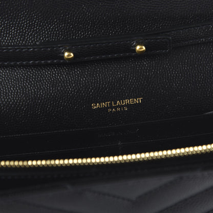 Saint Laurent Grain De Poudre Matelasse Chevron Monogram Chain Wallet Black 8 of 9