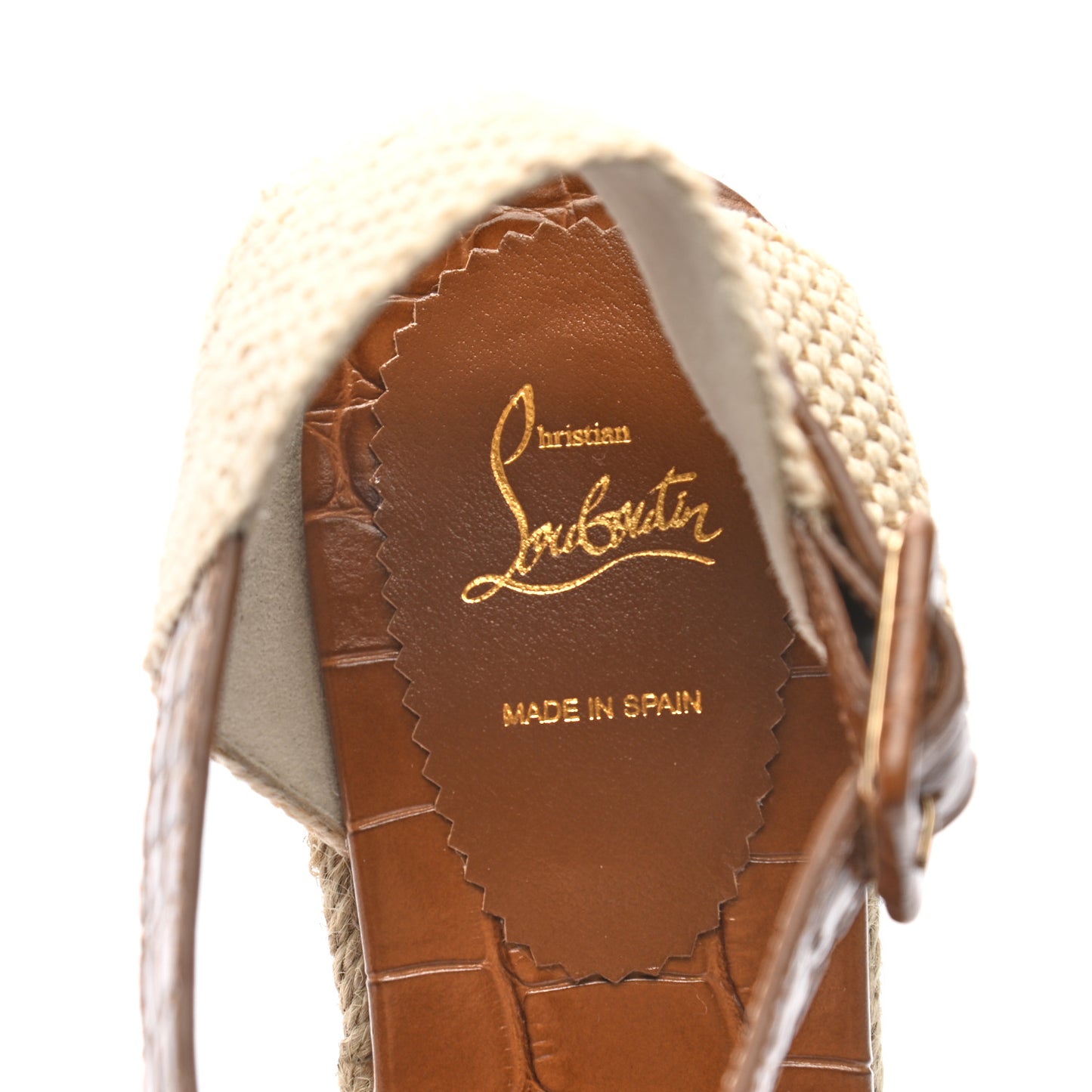 Calfskin Crocodile Embossed Amelia 90 Espadrille Wedges 37 Brown
