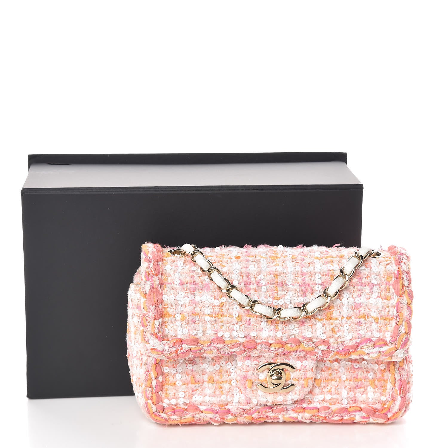 Chanel Tweed Braid Sequin Mini Flap White Pink Orange 11 of 11