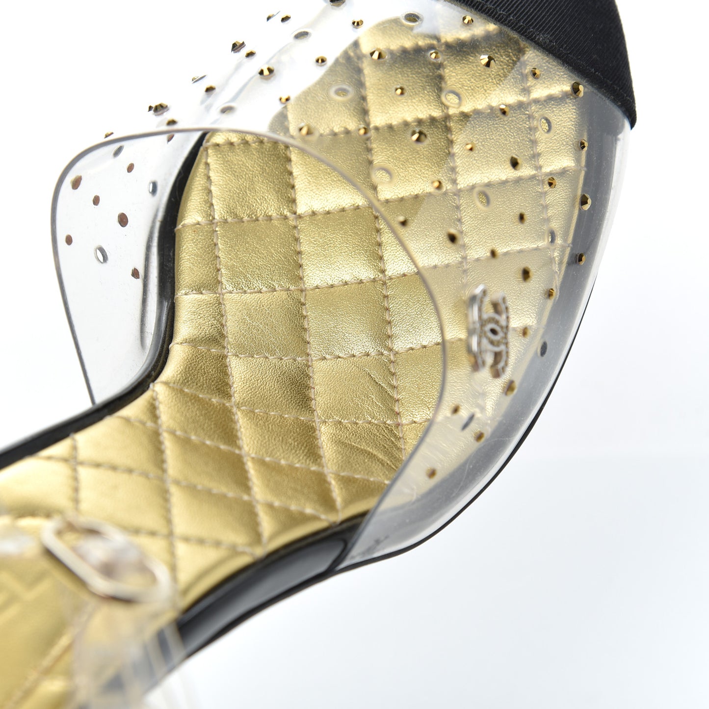 PVC Studded Grosgrain Cap Toe Pumps 38 Transparent Black