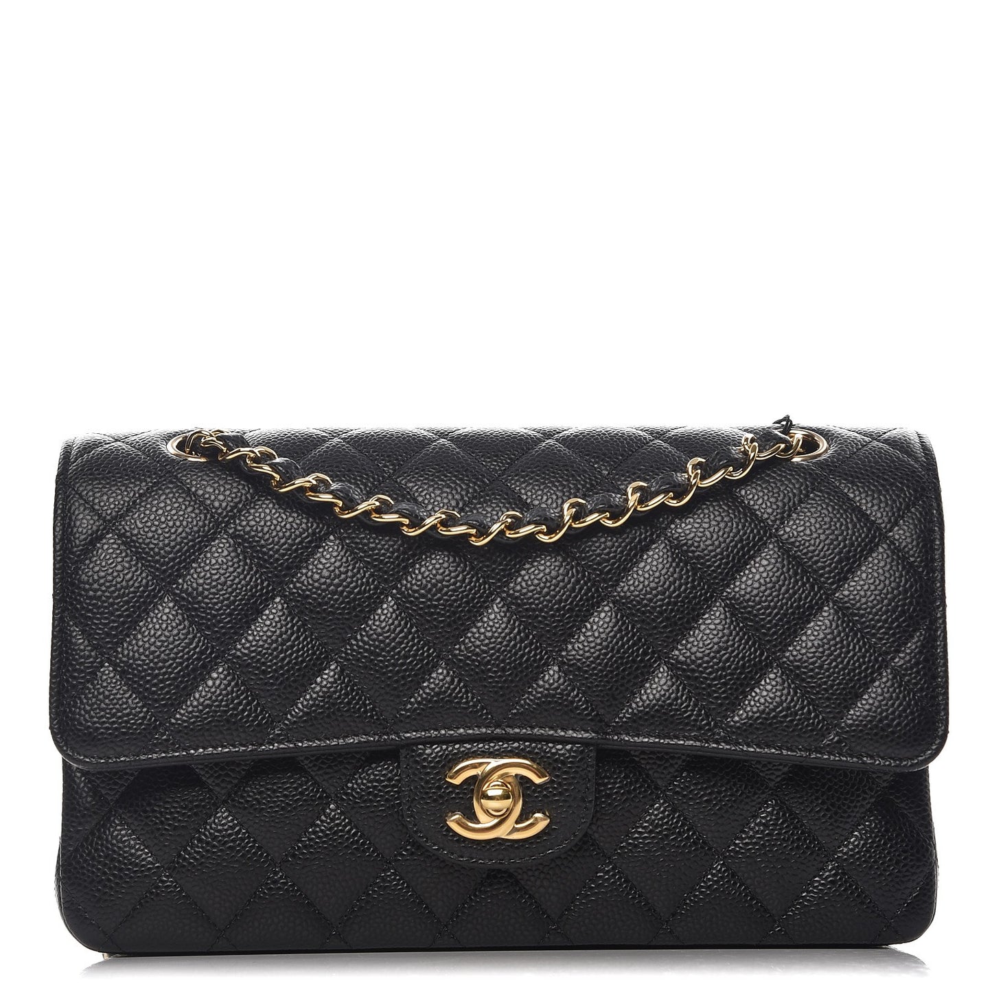 Caviar Quilted Medium Double Flap Black