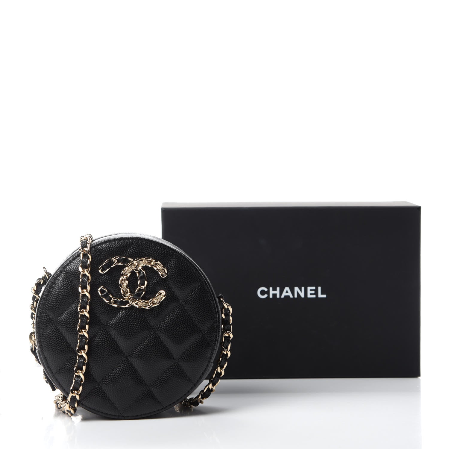 Chanel Caviar Quilted French New Wave Round Clutch With Chain Black 11 of 11