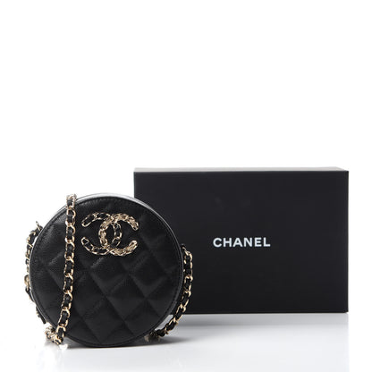 Chanel Caviar Quilted French New Wave Round Clutch With Chain Black 11 of 11