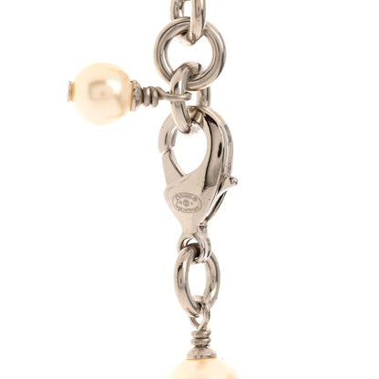 Chanel Graduated Pearl Crystal CC Long Necklace Silver 4 of 6