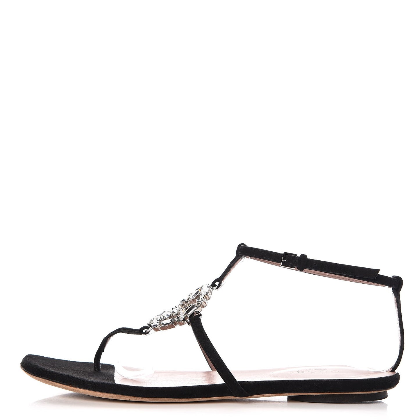 Suede Crystal GG Thong Sandals 36 Black