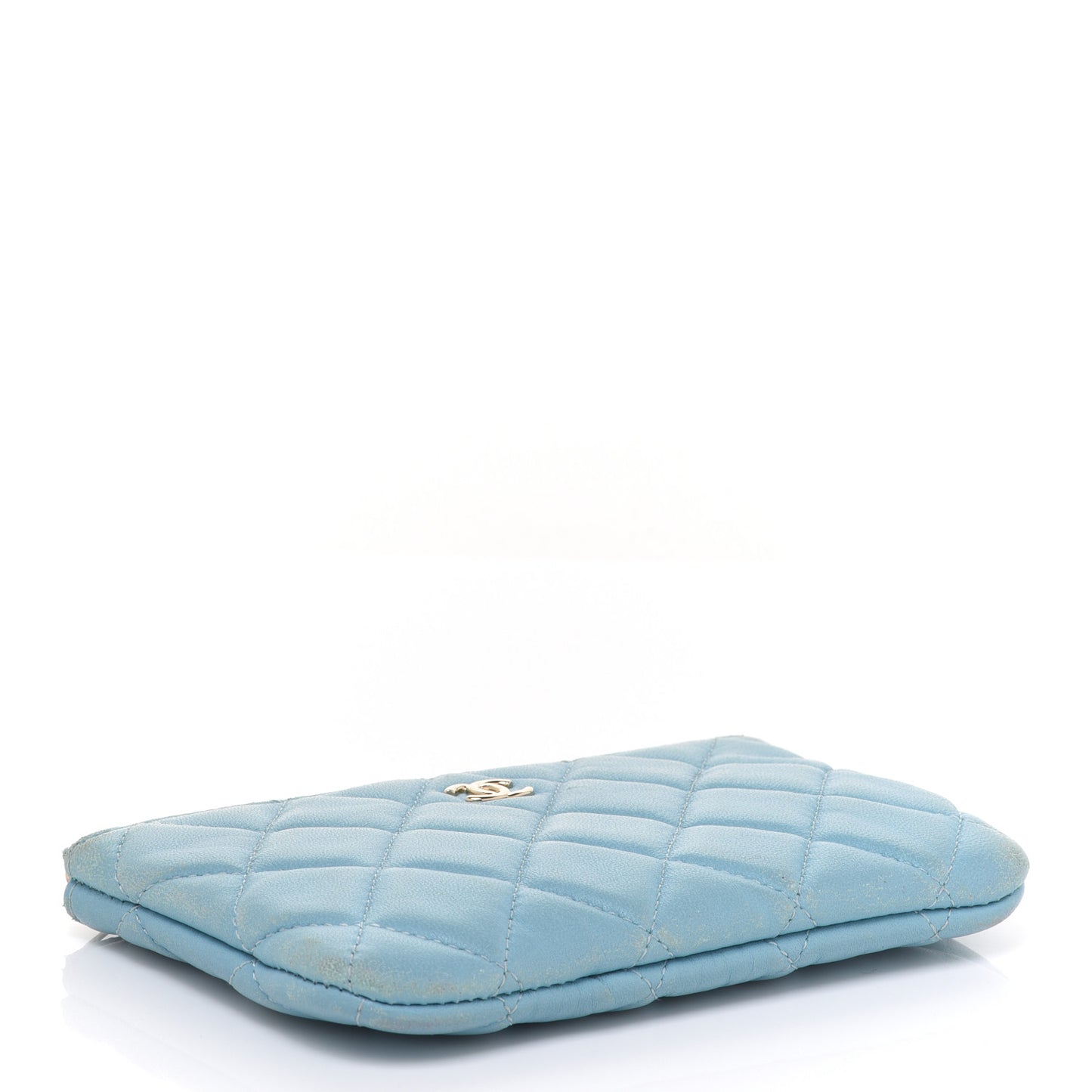 Lambskin Quilted Small Cosmetic Case Light Blue