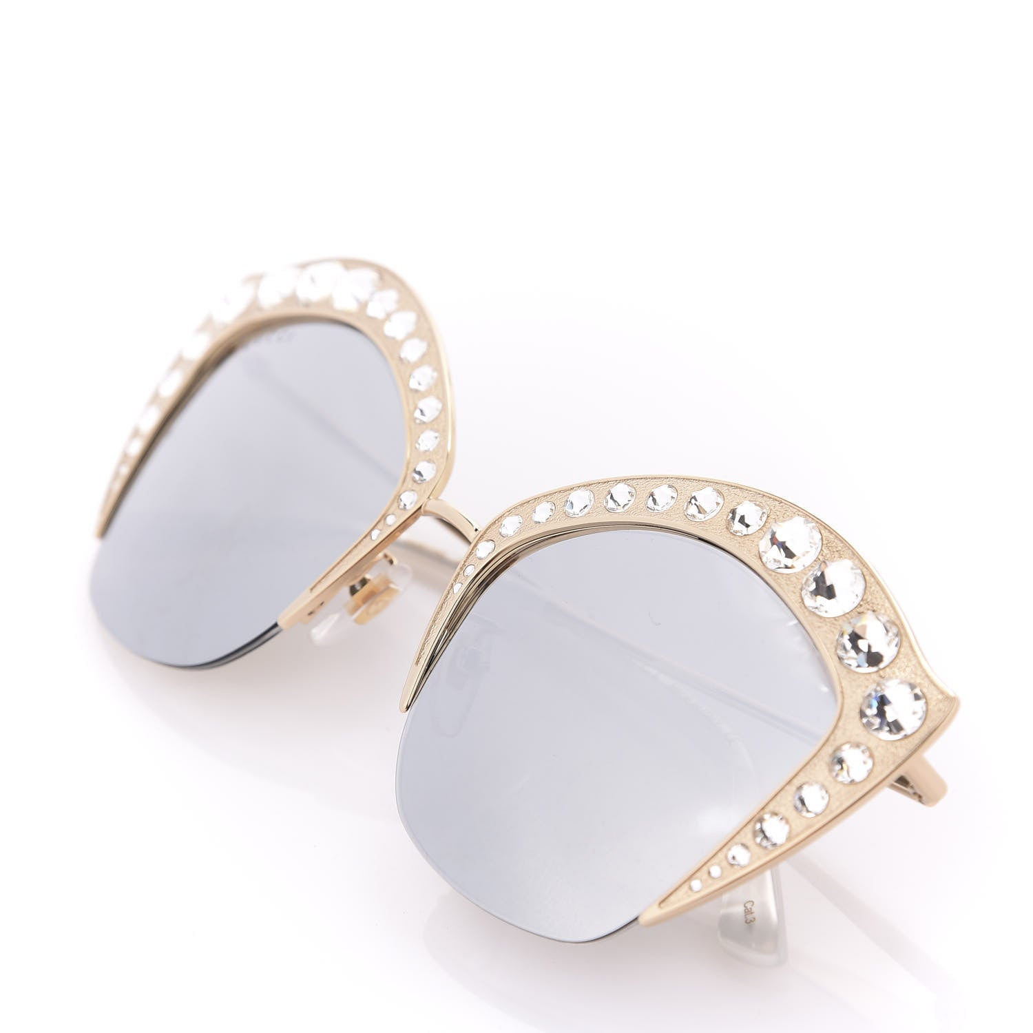 Gucci Metal Crystal Cat Eye Sunglasses GG00114S Gold 7 of 8