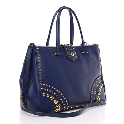 Prada Saffiano Studded Medium Double Zip Tote Bluette 2 of 7