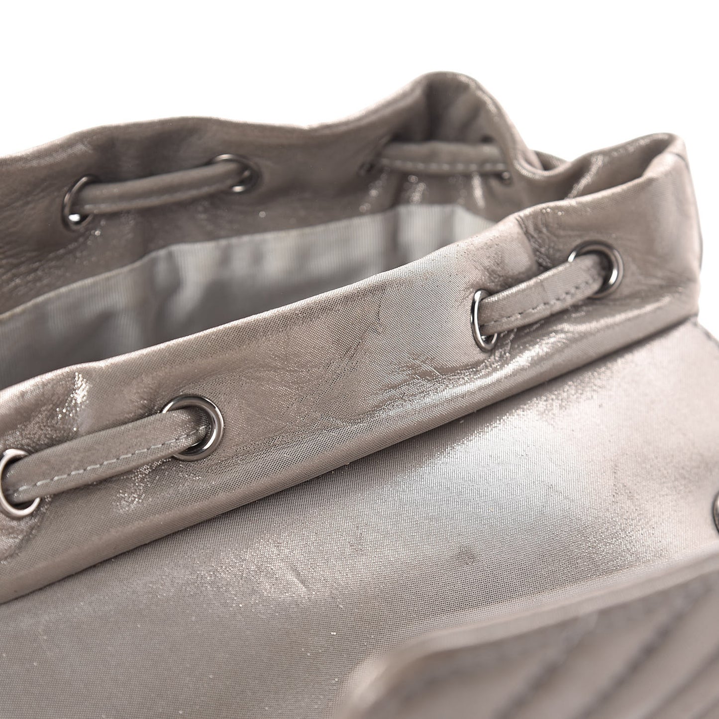 Metallic Calfskin Chevron Quilted Small Urban Spirit Backpack Silver