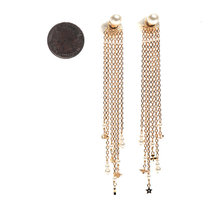 Christian Dior Pearl Tribales Dangle Chain Earrings Gold 2 of 4