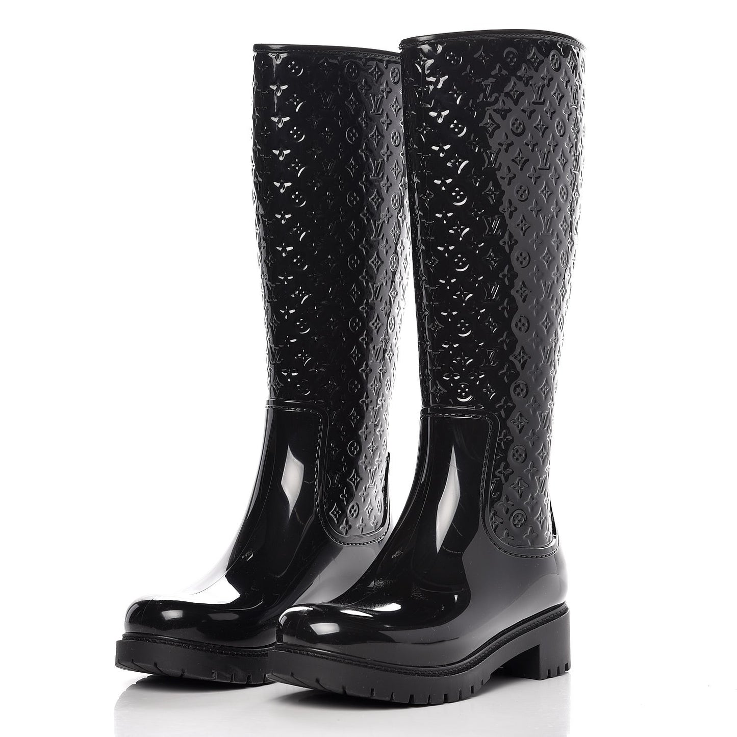 Rubber Embossed Monogram Splash Rain Boots 37 Black