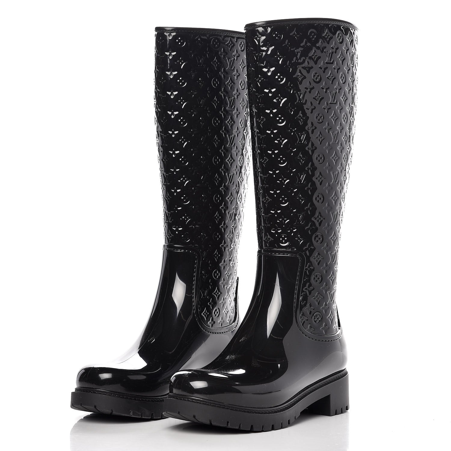 Louis Vuitton Rubber Embossed Monogram Splash Rain Boots 37 Black 2 of 11
