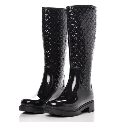 Louis Vuitton Rubber Embossed Monogram Splash Rain Boots 37 Black 2 of 11