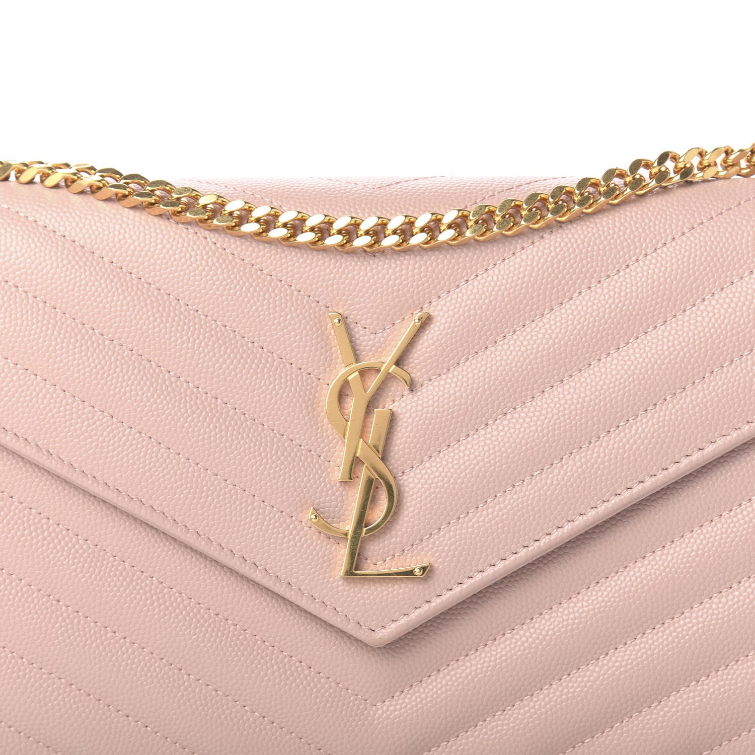 Saint Laurent Grain De Poudre Matelasse Chevron Monogram Chain Wallet Rose Antic 9 of 9