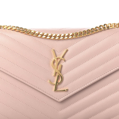 Saint Laurent Grain De Poudre Matelasse Chevron Monogram Chain Wallet Rose Antic 9 of 9