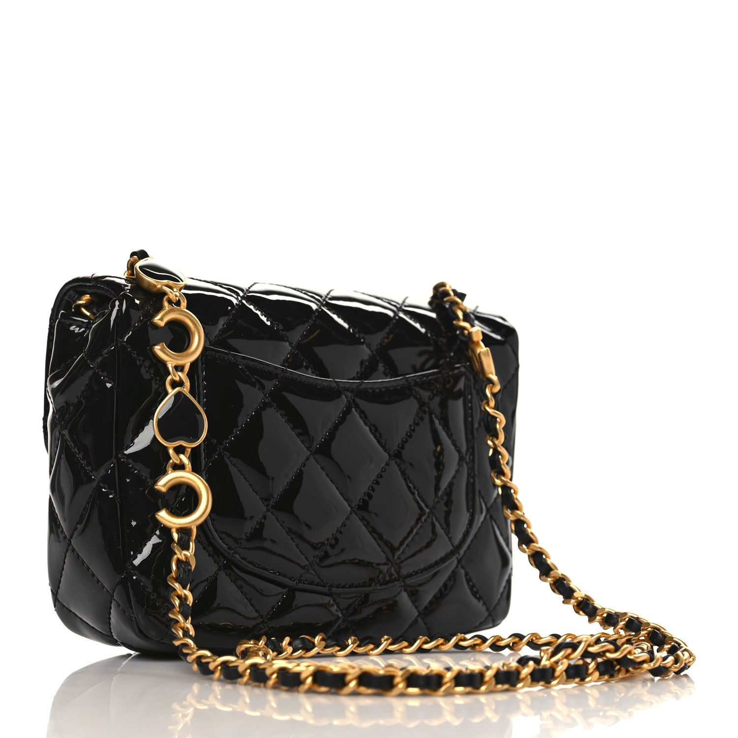 Chanel Patent Enamel Quilted Mini Coco Hearts Square Flap Black 3 of 9