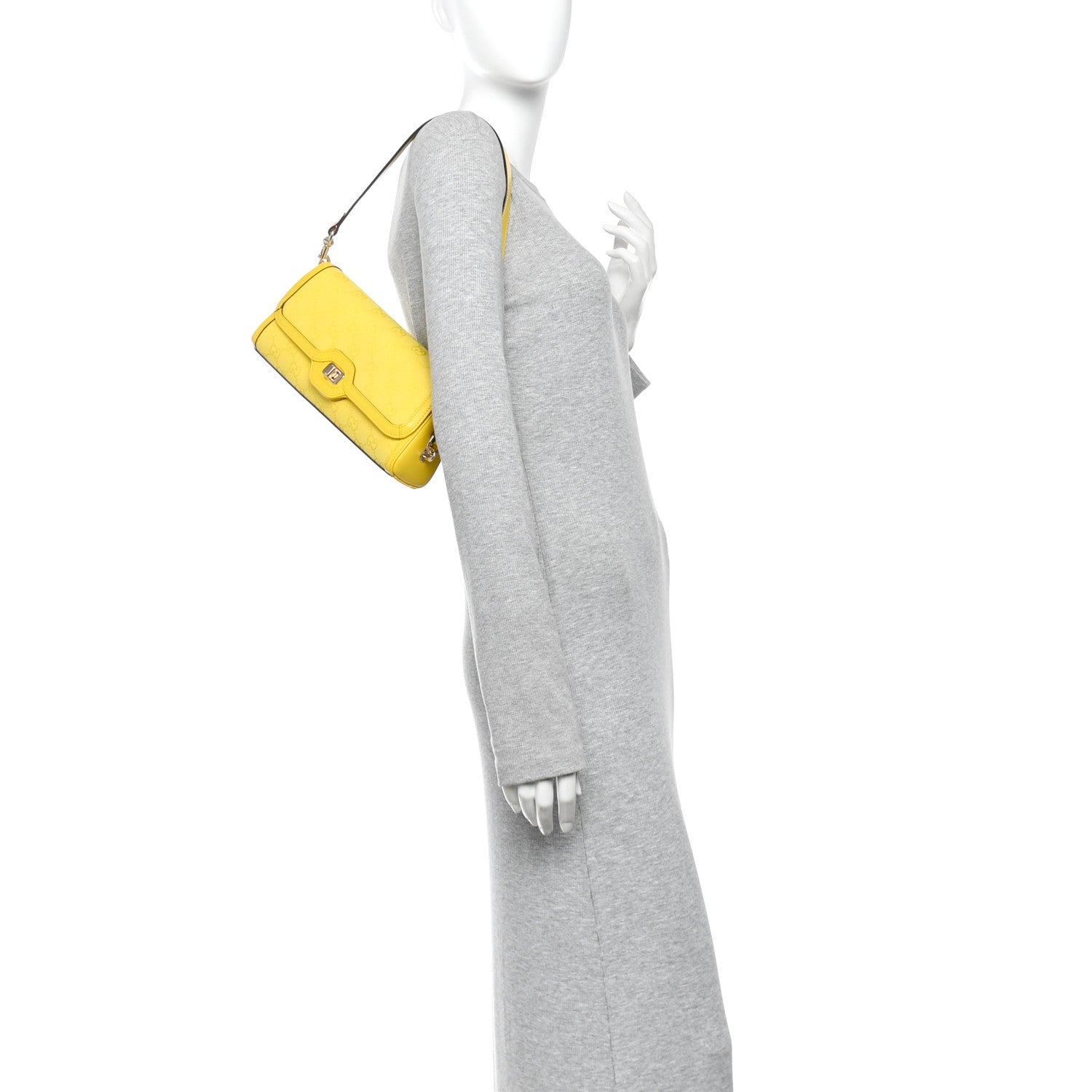Gucci GG Monogram Textured Dollar Calfskin Small Luce Shoulder Bag Yellow 2 of 11