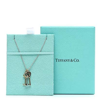 Tiffany 18K Yellow Rose Gold Sterling Silver Mini Heart Trefoil Key Pendant Necklace 5 of 5