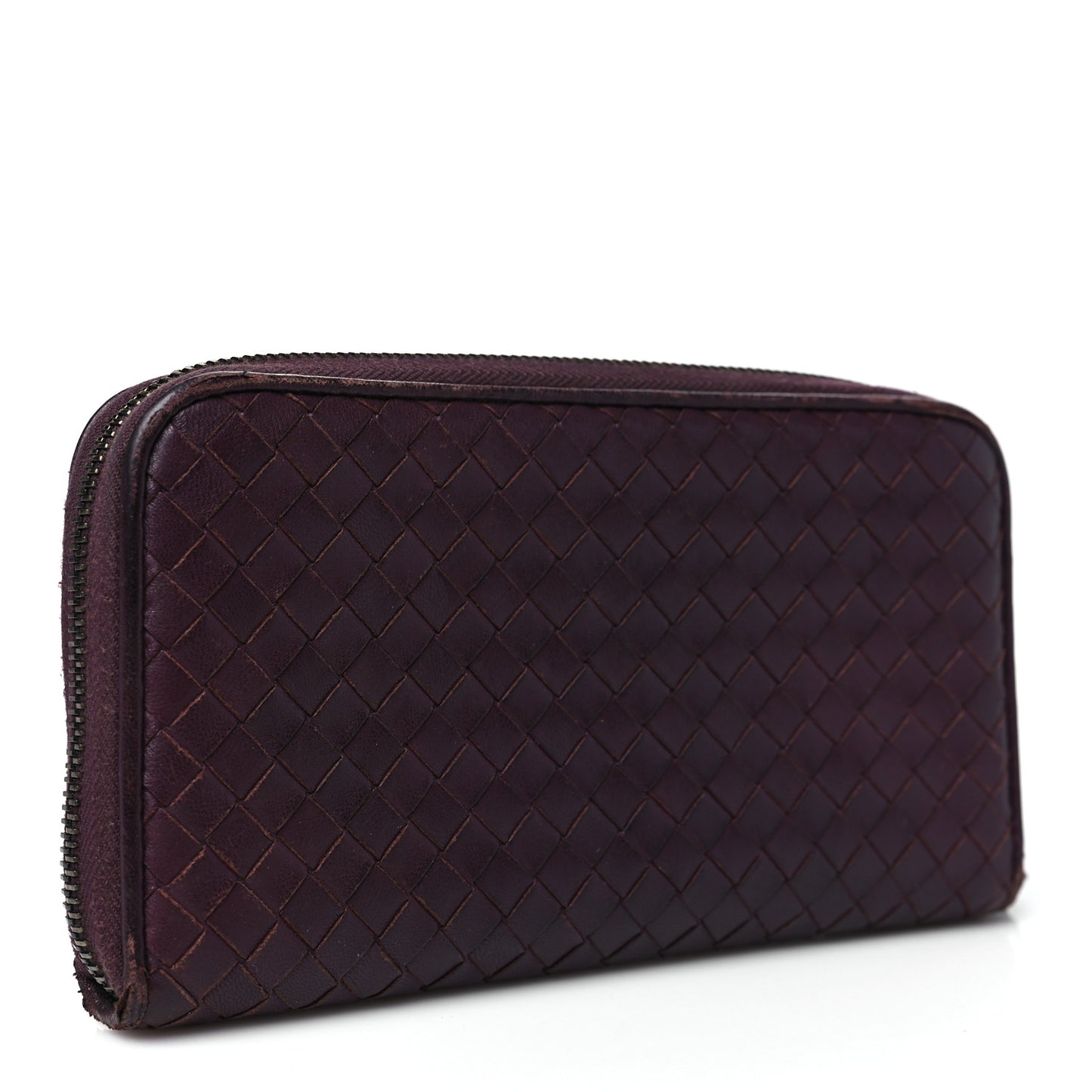 Nappa Intrecciato Zip Around Wallet Aubergine