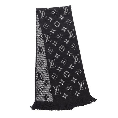 Louis Vuitton Wool Silk Logomania Shine Scarf Black 3 of 6