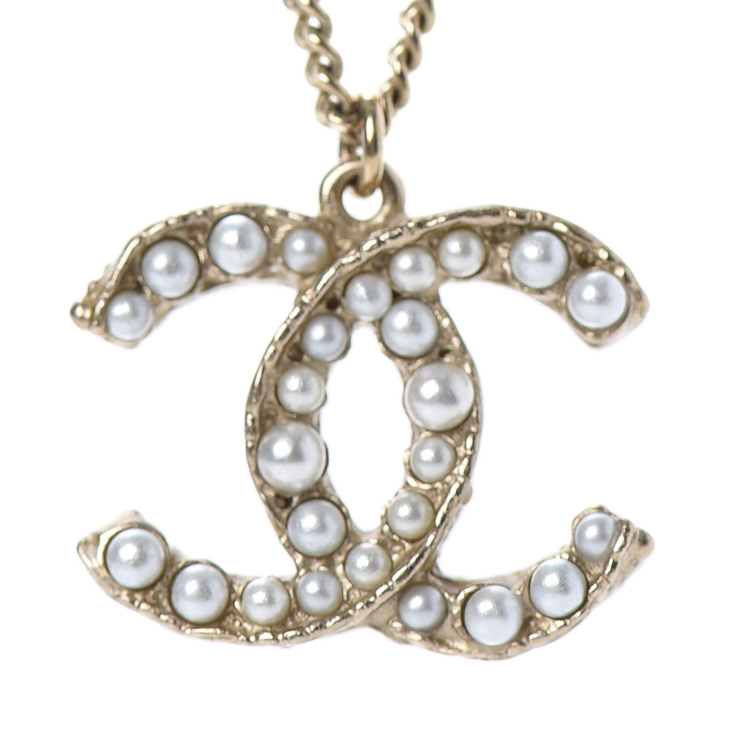 Pearl CC Pendant Necklace Gold