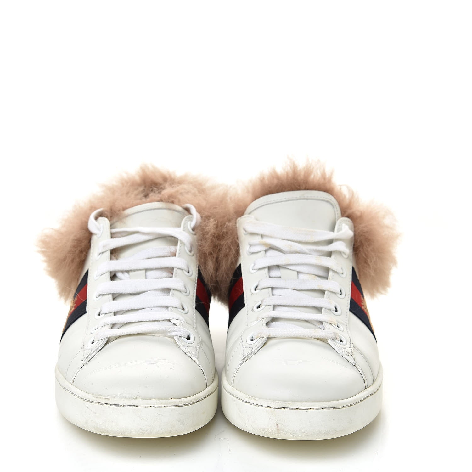 Gucci Calfskin Wool Web Bee Embroidered Womens Ace Sneakers 38 White 2 of 12