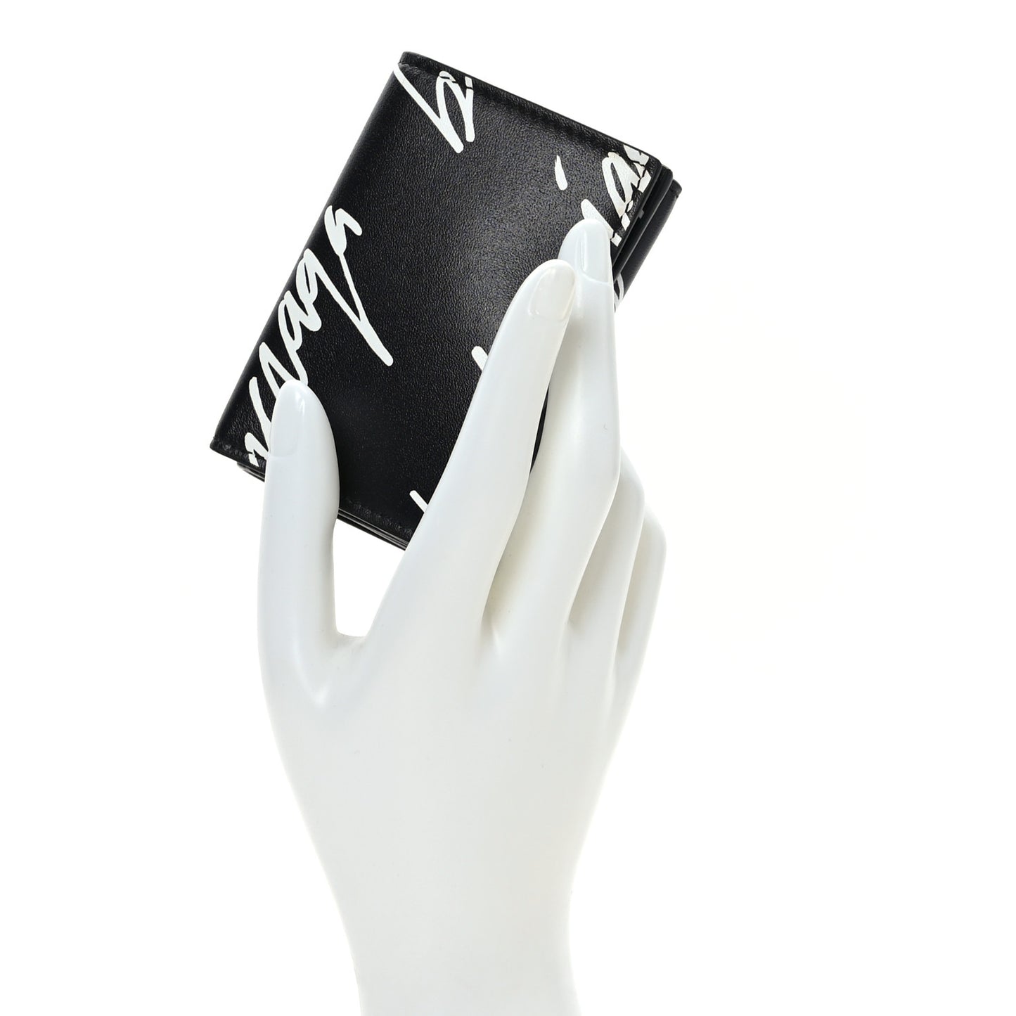 Calfskin Cash Scribble Logo Mini Wallet Black White