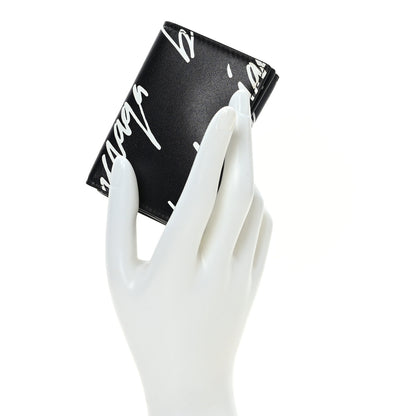 Balenciaga Calfskin Cash Scribble Logo Mini Wallet Black White 2 of 8