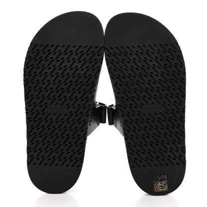 Hermes Calfskin Womens Chypre Sandals 37.5 Black 5 of 9